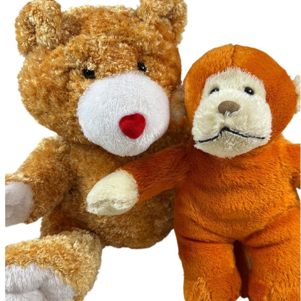 Dan Dee Collector's Choice‎ Brown Teddy Bear Heart Nose and Orange Monkey Set